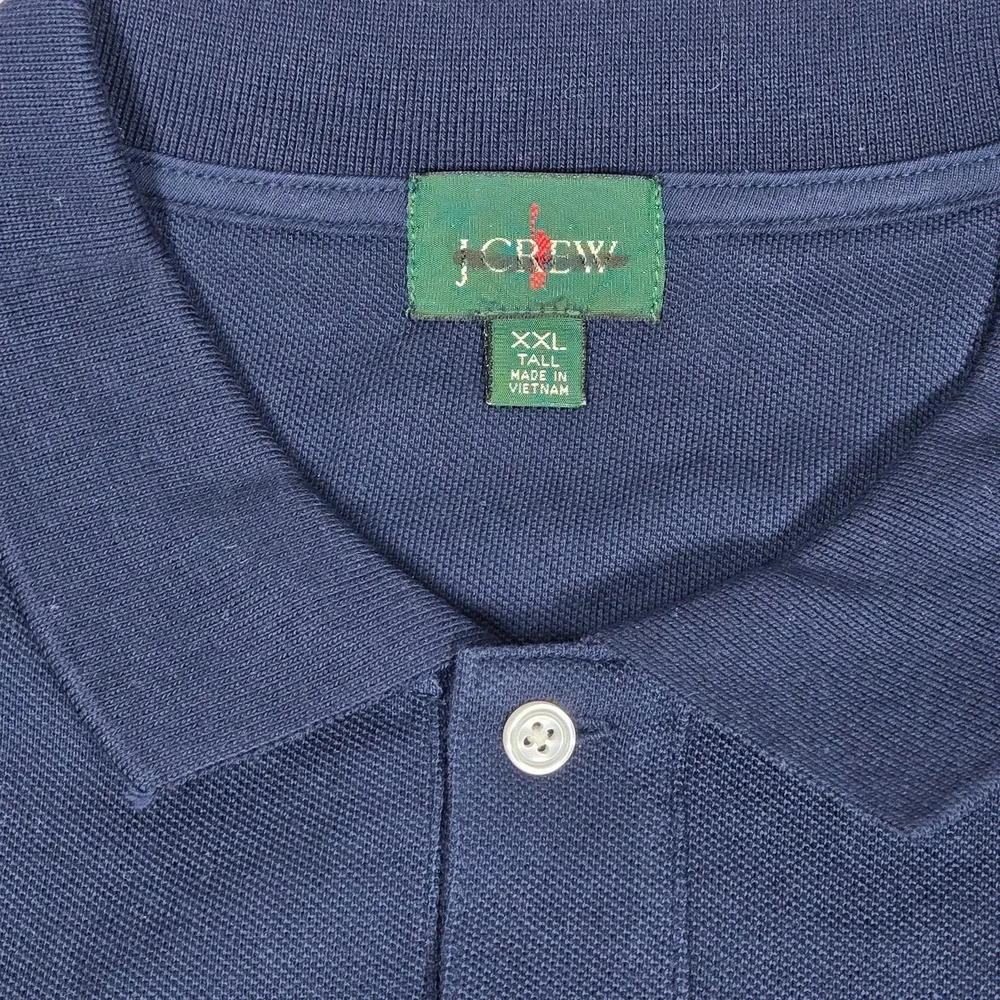 J Crew Mens Long Sleeve Polo Shirt Navy Blue XXL Tall Cotton Made in Vietnam‎